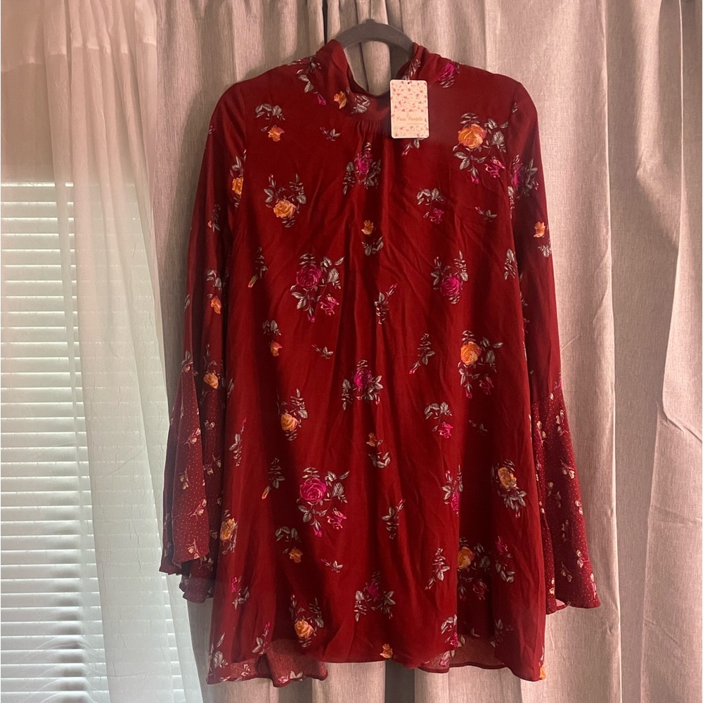 NWT Free PeopleWomen’s Red Tie Back Tate Vintage Combo Tunic Dress Size M